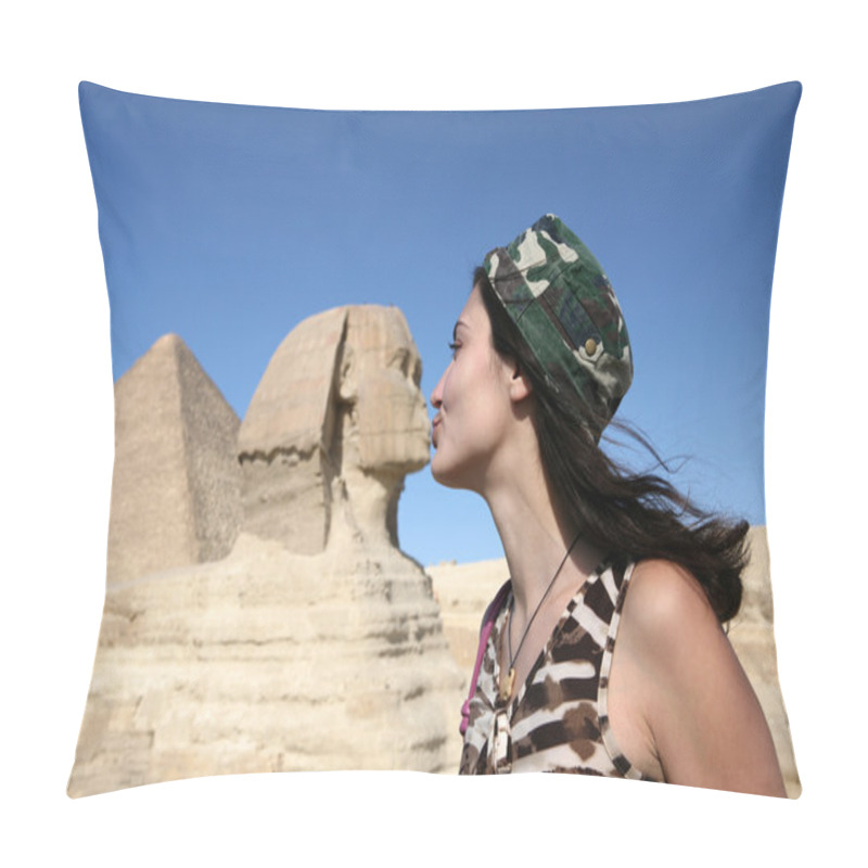 Personality  Young Women Kissing Sfinks. Pillow Covers