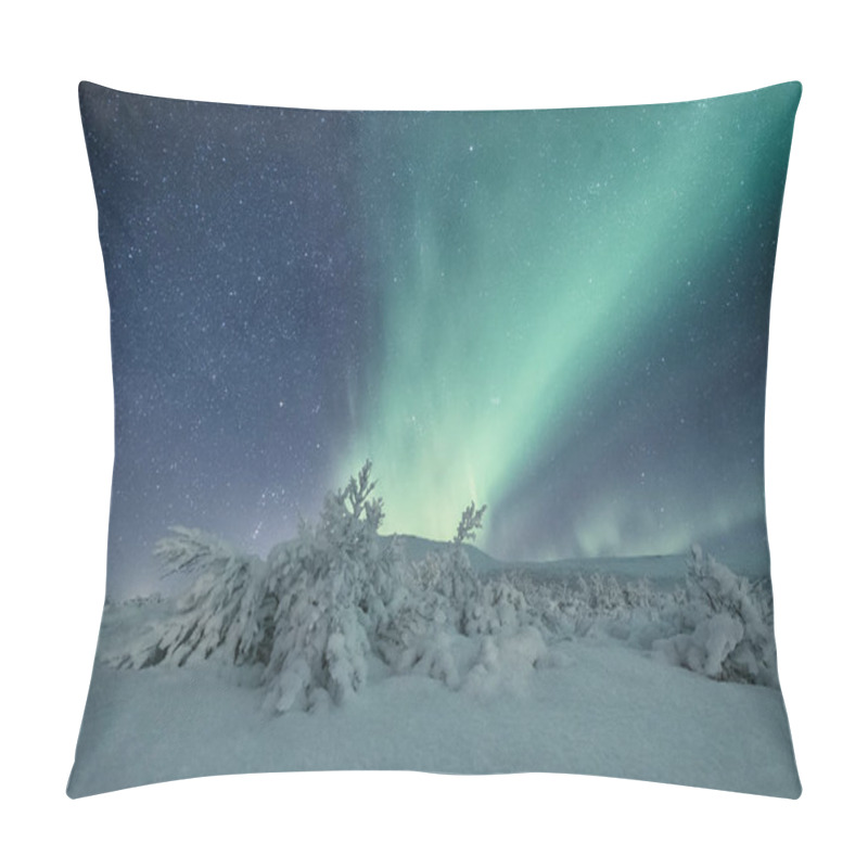 Personality  Beautiful Northern Lights In A Snow Covered Remote Area In Iceland Pillow Covers