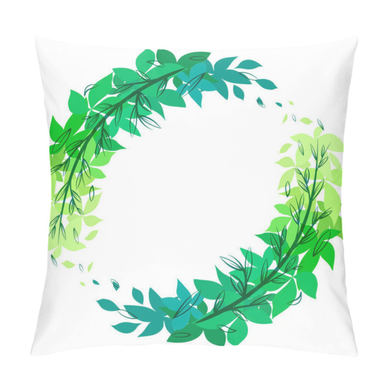 Personality  Round Green Wreath Of Leaves With Doodle Branches. The Object Is Separate From The Background. Vector Flat Element For Invitation Cards, Greeting Cards And Your Design Pillow Covers