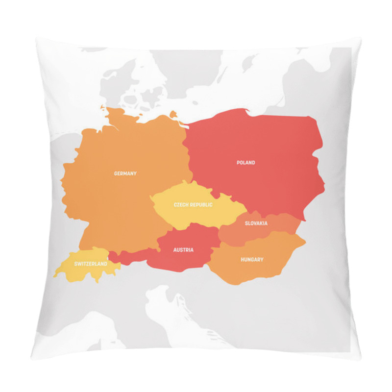 Personality  Central Europe Region. Map Of Countries In Central Part Of Europe. Vector Illustration Pillow Covers