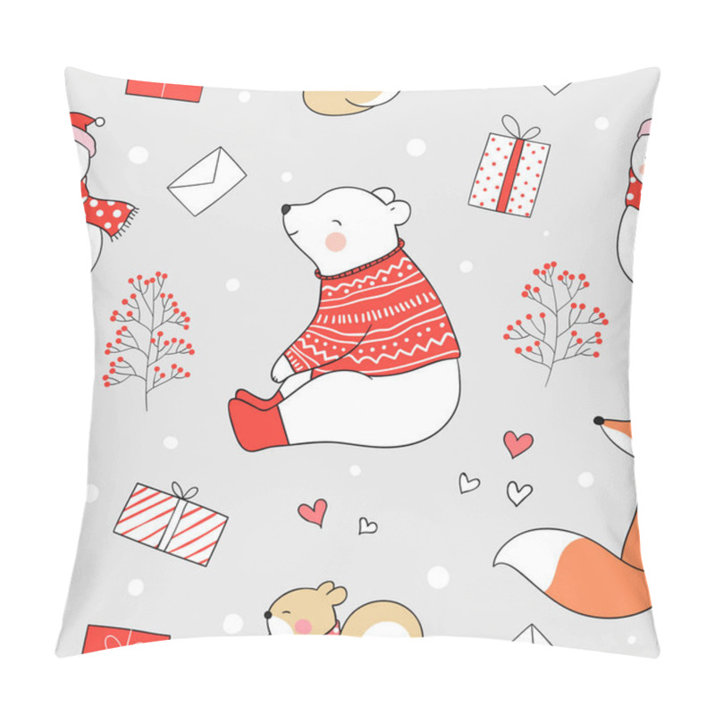 Personality  Seamless Pattern With Animal In Snow For Christmas And New Year. Vector Illustration Pillow Covers