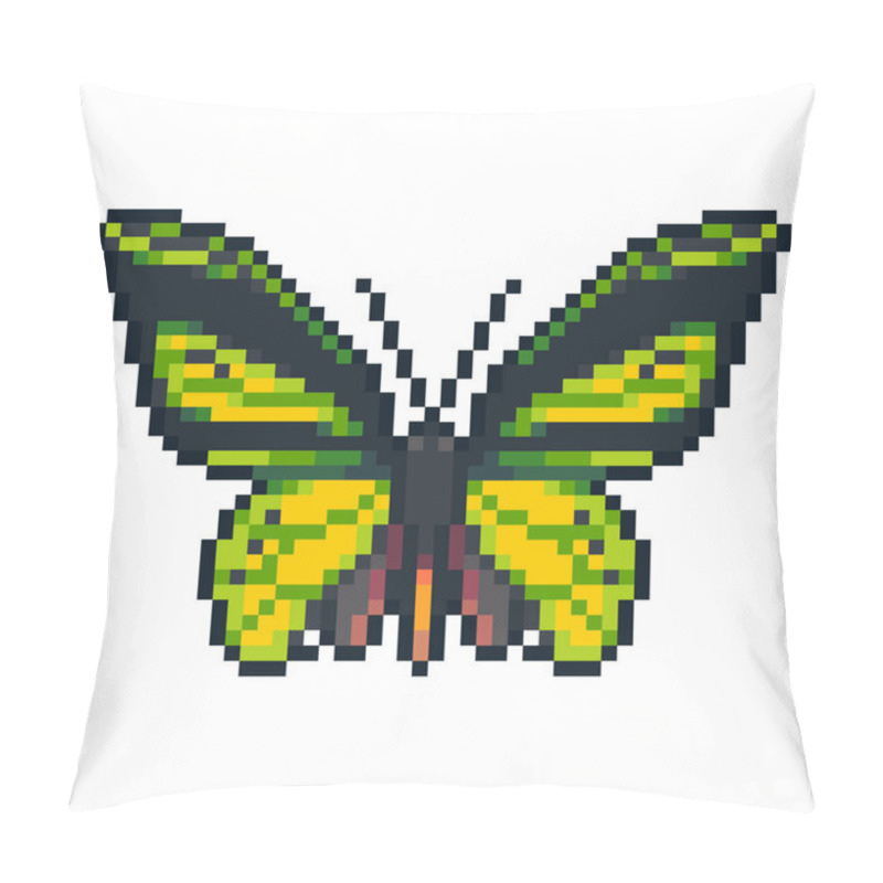 Personality  Pixel Art Vector Birdwing Butterfly Isolated On White Background. Pillow Covers