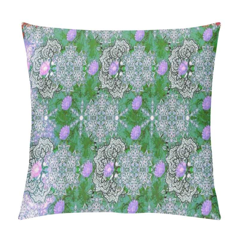 Personality  Raster Floral Pattern In Doodle Style With Flowers. Flowers On Green Colors. Gentle, Summer Floral Background. Pillow Covers