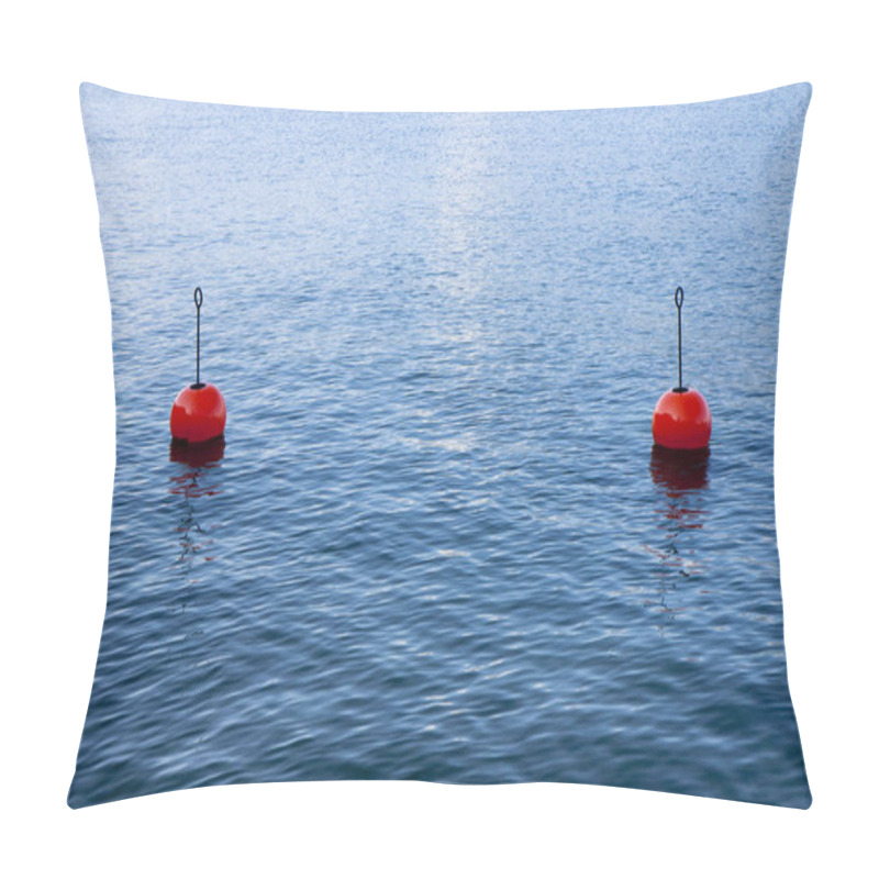 Personality  Red Bouy On A Calm Lake Isolated On Blue Background Pillow Covers