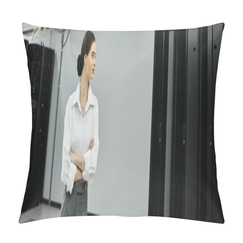 Personality  A Skilled IT Specialist Oversees Server Operations In A State-of-the-art Data Center, Banner Pillow Covers