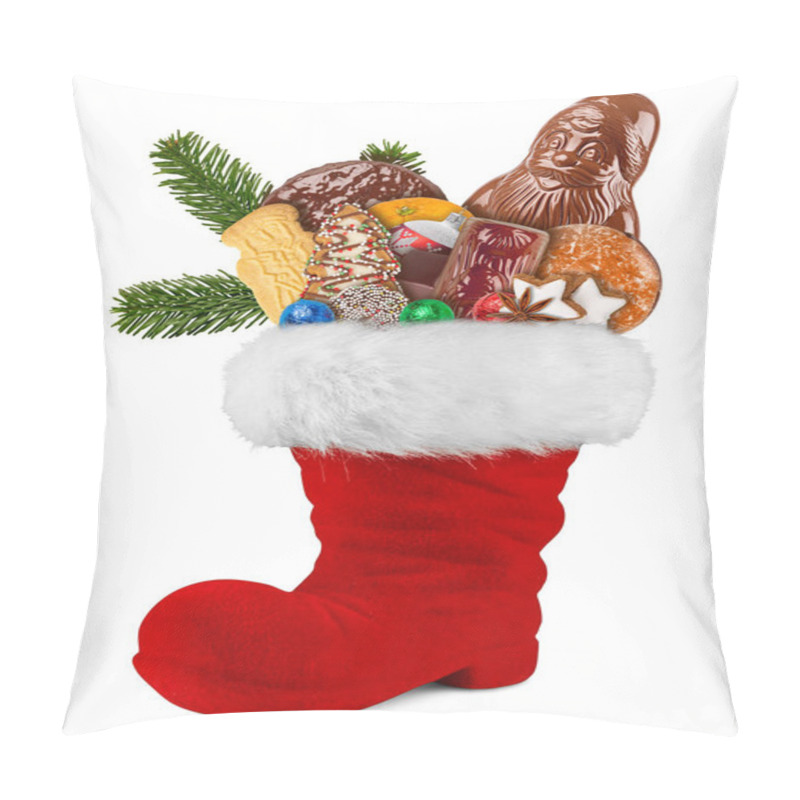 Personality  Red St Nicholas Day Boot Filled With Chocolate Santa Claus Cooki Pillow Covers