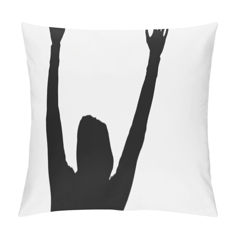 Personality  Black Silhouette Of Criminal Man With Hands Up Isolated On White Pillow Covers