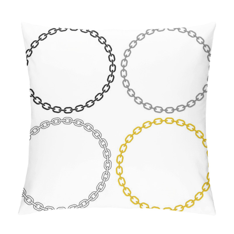 Personality  Metal Chain Links, Sharp Clean Vector Illustration, Linked In A Perfect Circle, In Black Fill, Black Outline, Grey And Gold Tone Versions, And Isolated For Easy Editing Pillow Covers