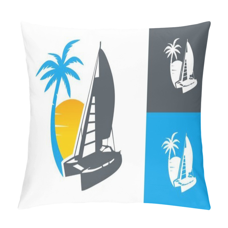 Personality  Island And Ship Travel Logo Set Icon Pillow Covers