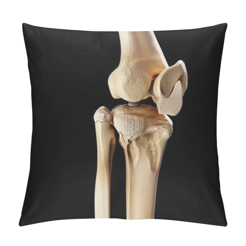 Personality  Detailed Anatomical Model Of A Human Knee Joint Showcasing Its Structure And Functionality Against A Dark Background. Pillow Covers