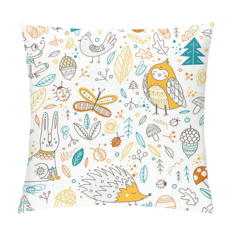 Personality  Can Be Printed And Used As Wrapping Paper, Wallpaper, Textile, Fabric, Etc.Cute Forest Animals And Elements Vector Seamless Pattern.  Pillow Covers