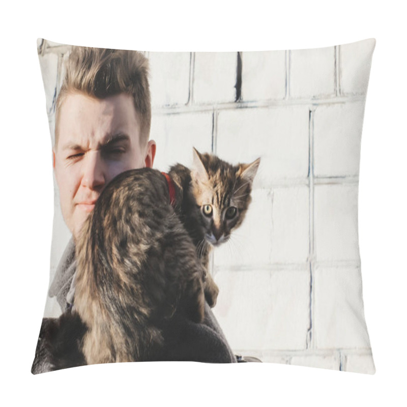 Personality  Stylish Man With Cute Kitty Pillow Covers