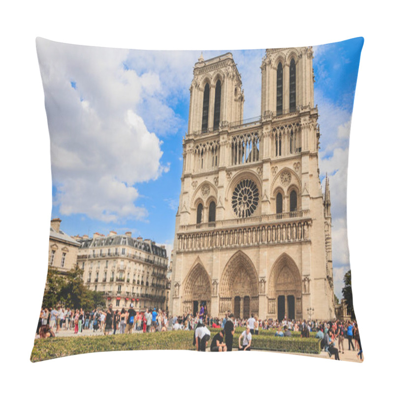 Personality  Tourists Queuing To Enter The Notre Dame Cathedral In Paris, Fra Pillow Covers