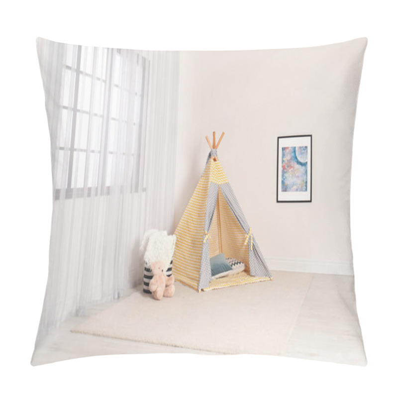 Personality  Cozy Child Room Interior With Play Tent Near Window Pillow Covers