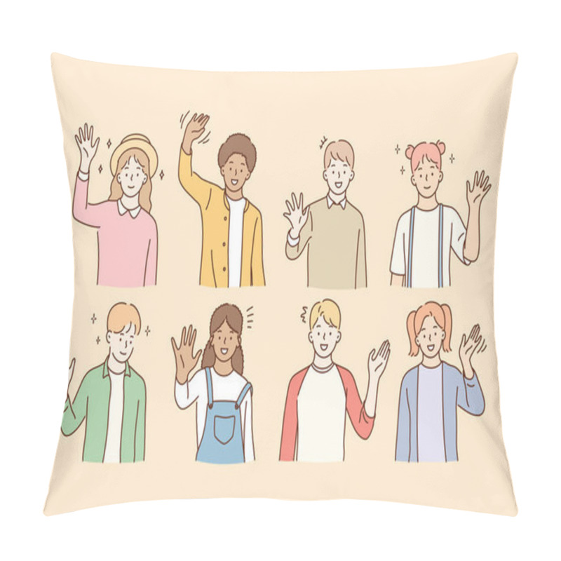 Personality  Hello, Greeting, Mixed Race Friendship Concept Pillow Covers