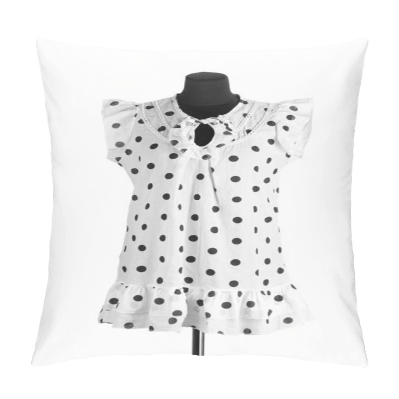 Personality  Woman White Black Polka Dot Dress On Mannequin On White Background Pillow Covers