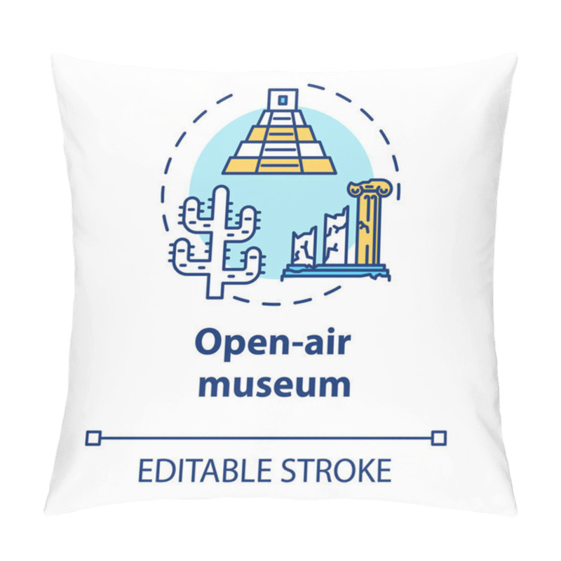 Personality  Open-air Museum Concept Icon. Historical Architecture Exhibition. Temple Ruins And Colonnade. Archeological Exposition Idea Thin Line Illustration. Vector Isolated Outline Drawing. Editable Stroke Pillow Covers