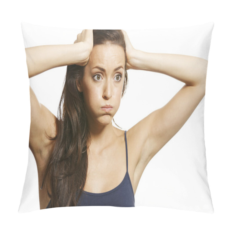 Personality  Anxious Looking Woman Pillow Covers