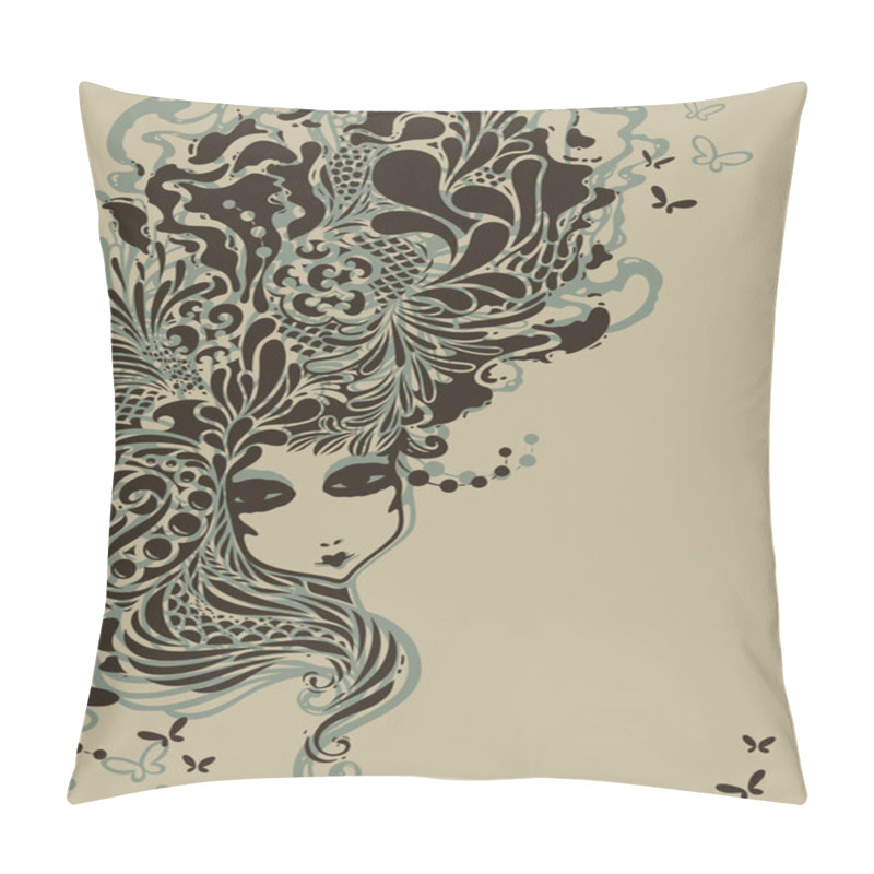 Personality  Girl With Stylized Rococo Hairstyle. Vector Illustration. Pillow Covers