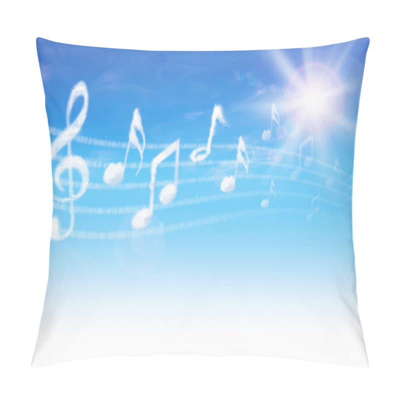 Personality  Clouds Music Notes On Blue Sky With Clouds And Sun. Pillow Covers