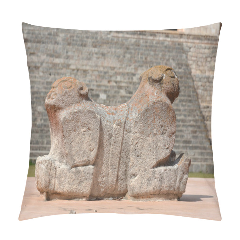 Personality  Jaguar Throne And Mayan Site Uxmal, Yucatan Peninsula, Mexico. Pillow Covers