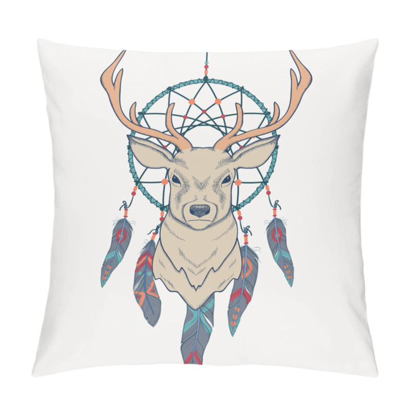 Personality  Vector Illustration With Deer And Dream Catcher Pillow Covers