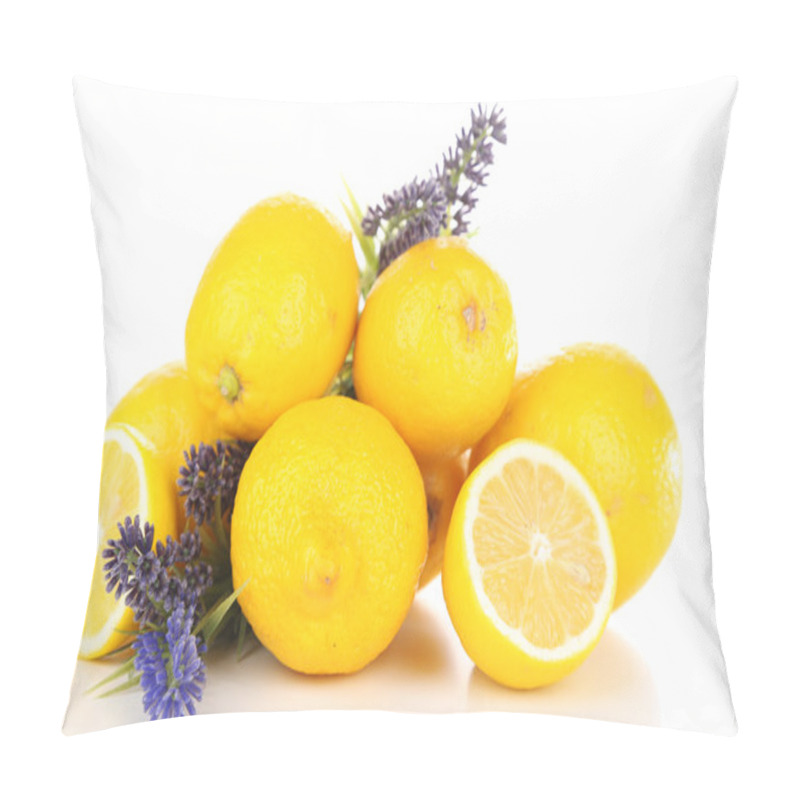 Personality  Still Life With Fresh Lemons And Lavender, Isolated On White Pillow Covers