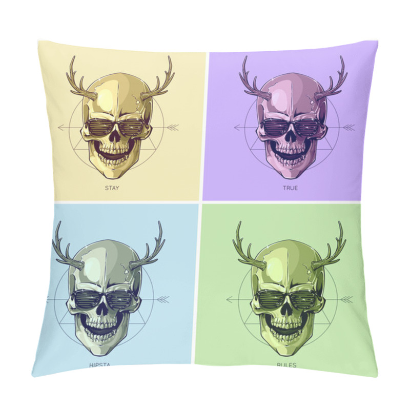 Personality  Hipster Skulls With Horns Pillow Covers