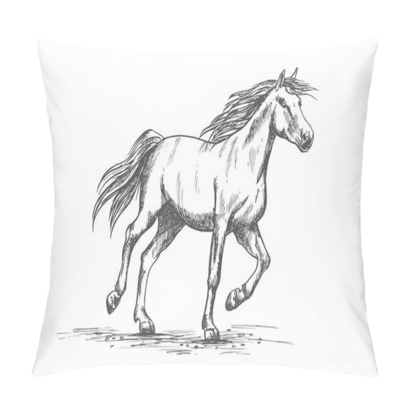 Personality  Horse Sketch With Running Racehorse Pillow Covers