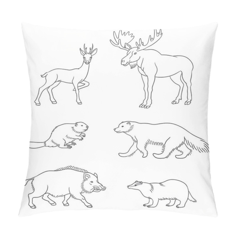 Personality  Set Of Vector Forest Animals In Contours Pillow Covers