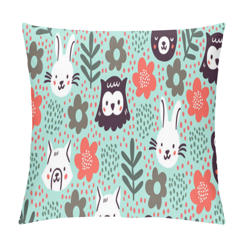 Personality  Cute Forest, Wood Animals Seamless Pattern Green Pillow Covers