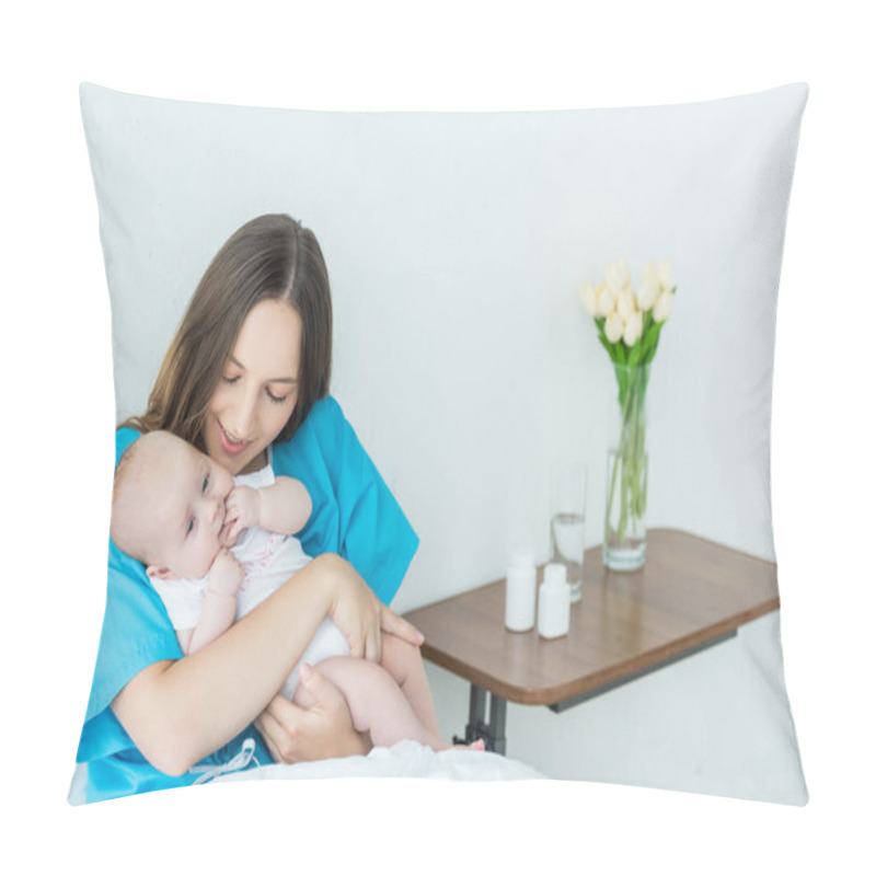 Personality  Attractive And Young Mother Holding Her Child In Hospital  Pillow Covers