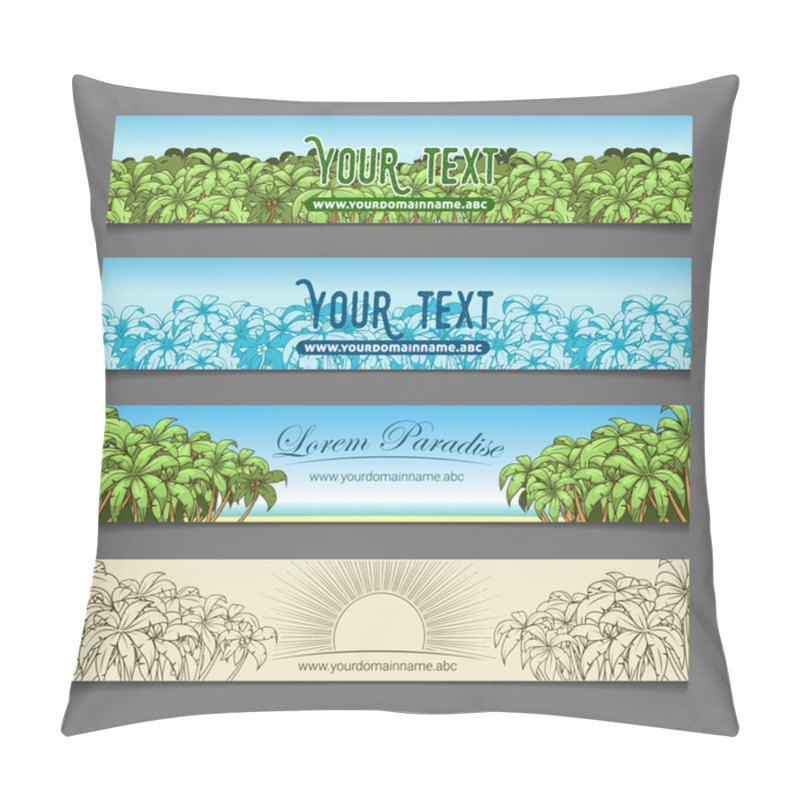 Personality  Banner Ads Palm Tree Theme Vector Illustration Pillow Covers