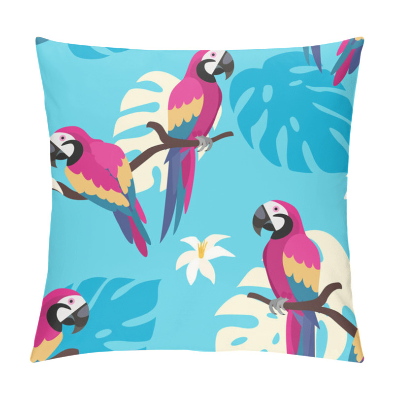 Personality  Trendy Pattern With Parrots And Tropical Leaves. Vector Seamless Texture.  Pillow Covers