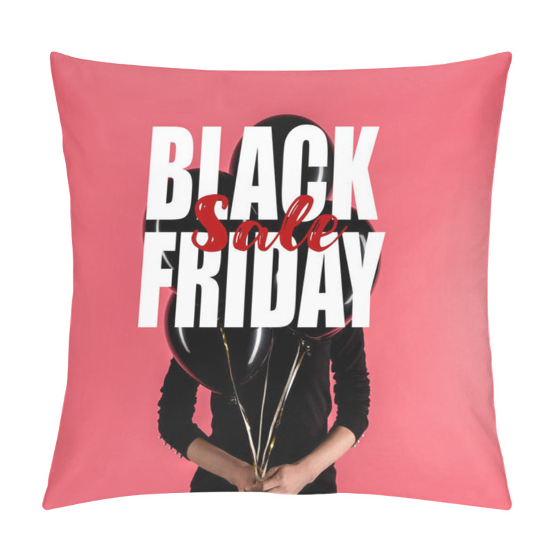 Personality  Woman Holding Black Balloons Pillow Covers