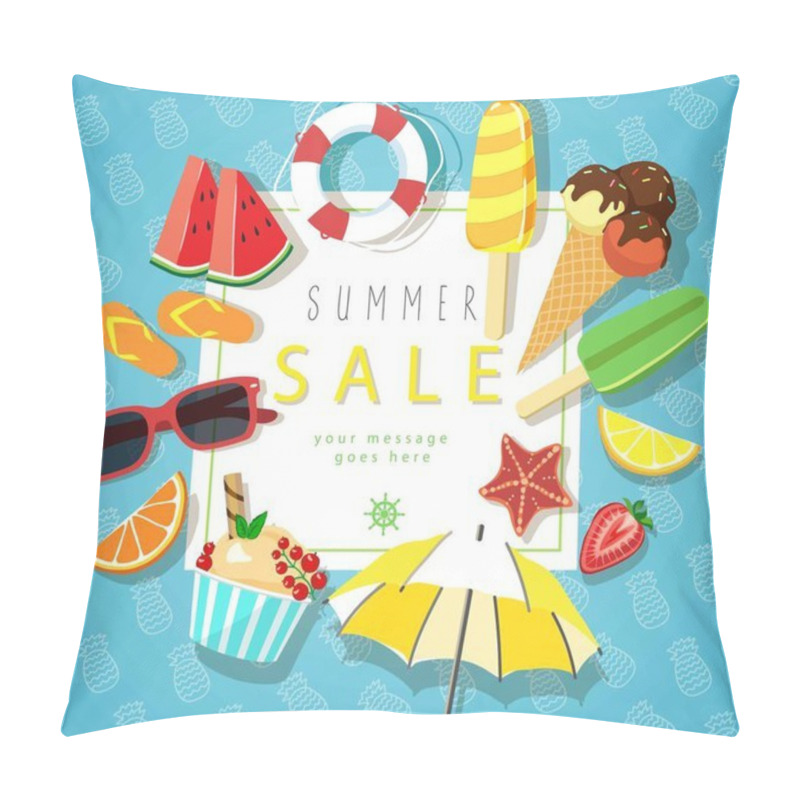 Personality  Sammer Sale Banner, Marine Style, Fruit, Ice Cream. Pillow Covers