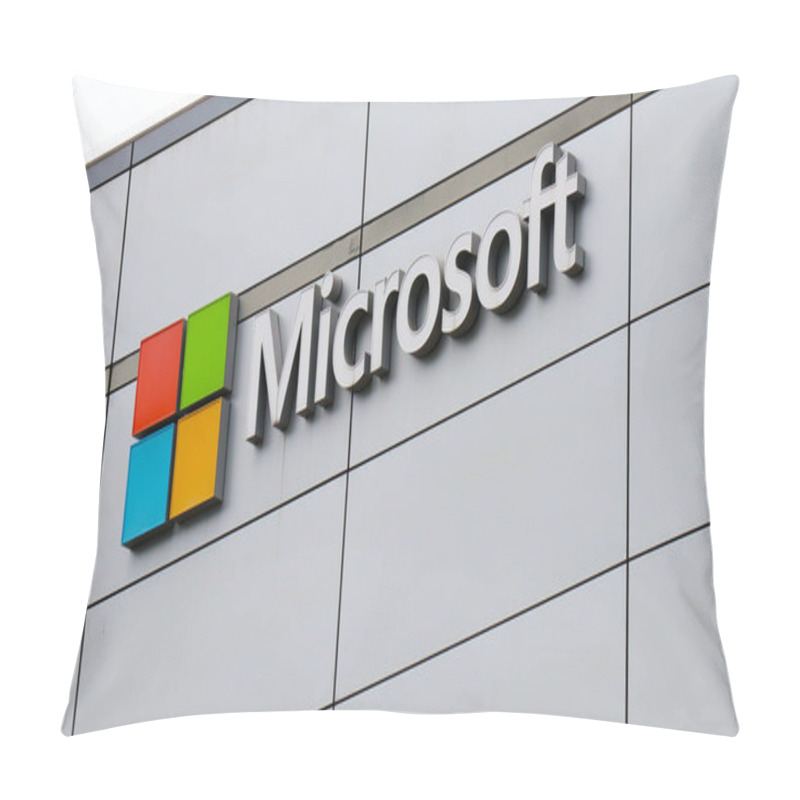 Personality  Los Angeles, California  June 8, 2023: Microsoft Logo At Microsoft Theater, XBOX PLAZA In Front Of The Crypto.com Arena, Downtown Of Los Angeles Pillow Covers