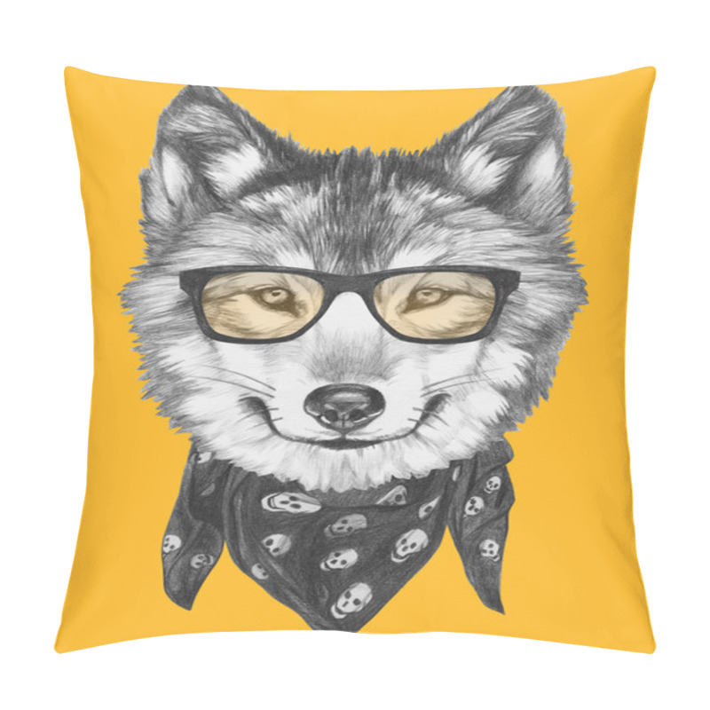 Personality  Wolf With Glasses And Scarf  Pillow Covers