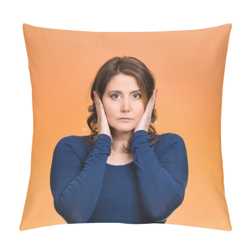 Personality  Woman, Covering Ears. Hear No Evil Concept Pillow Covers