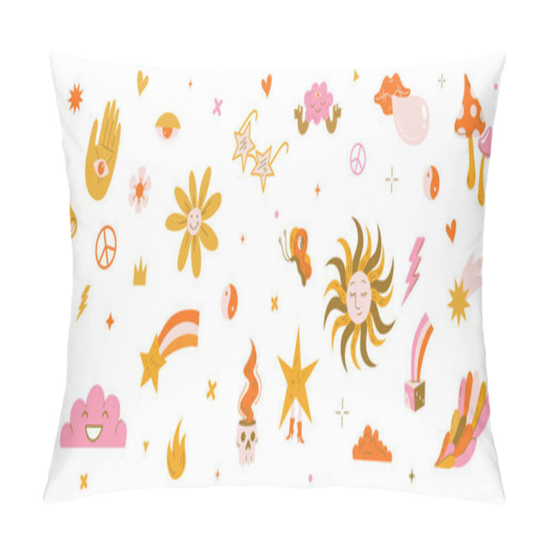 Personality  Retro Psychedelic Stickers With Flowers, Mushrooms Pillow Covers