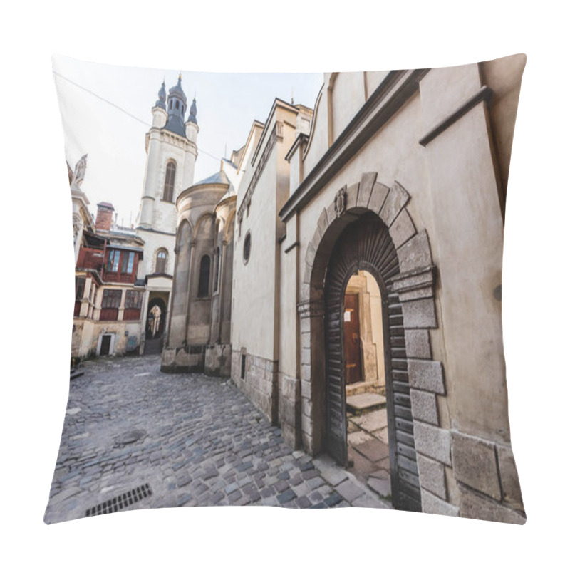 Personality  Street Leading To Carmelite Church And Monastery Wall With Arch In Lviv, Ukraine Pillow Covers