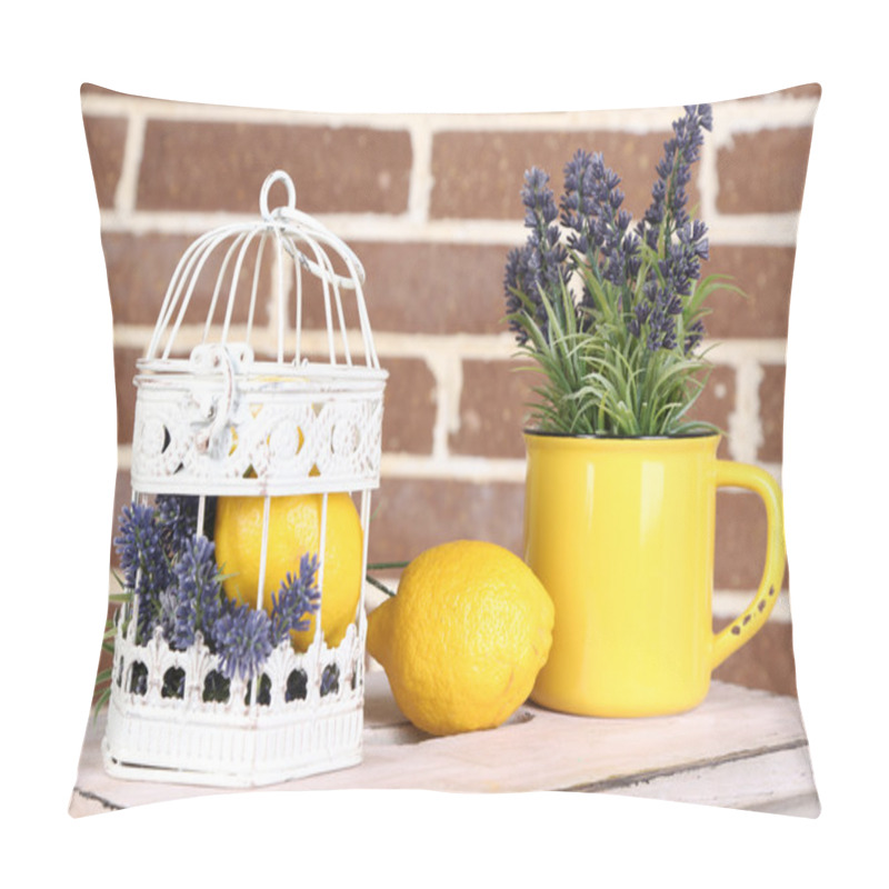 Personality  Still Life With Fresh Lemons And Lavender Pillow Covers