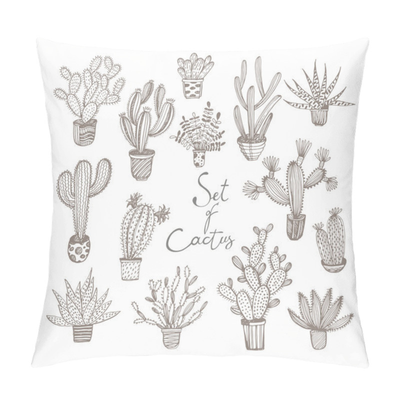 Personality  Collection Of Hand Drawn Cactuses In A Pots. Pillow Covers