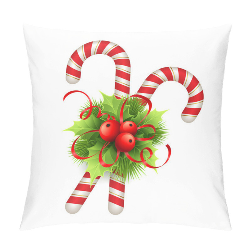 Personality  Christmas Decoration With Holly Leaves, Bow  And Candy. Vector Illustration Pillow Covers