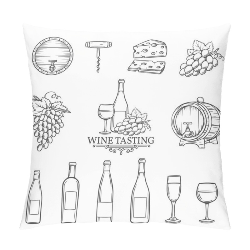 Personality  Vector Hand Draw Wine Icons Set On White Pillow Covers