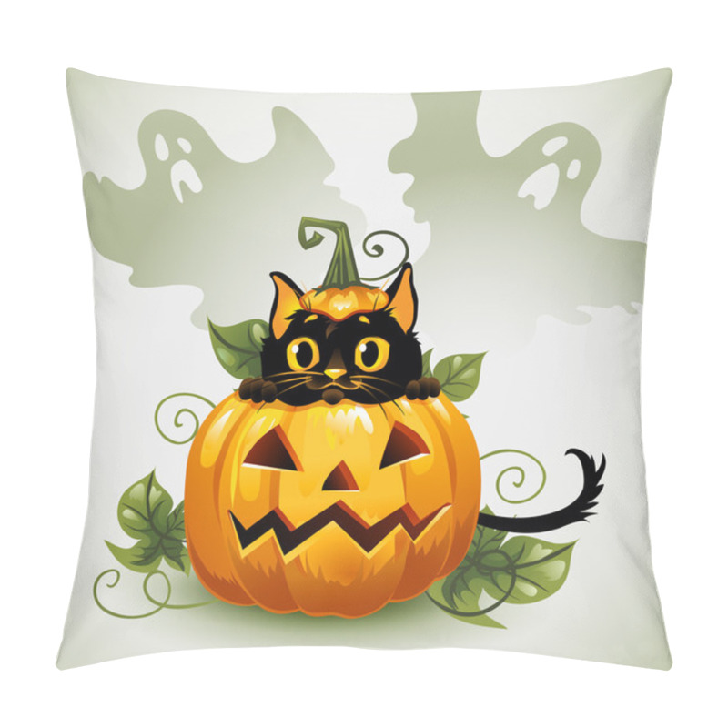 Personality  Black Cat In A Halloween Pumpkin And Ghost. Pillow Covers