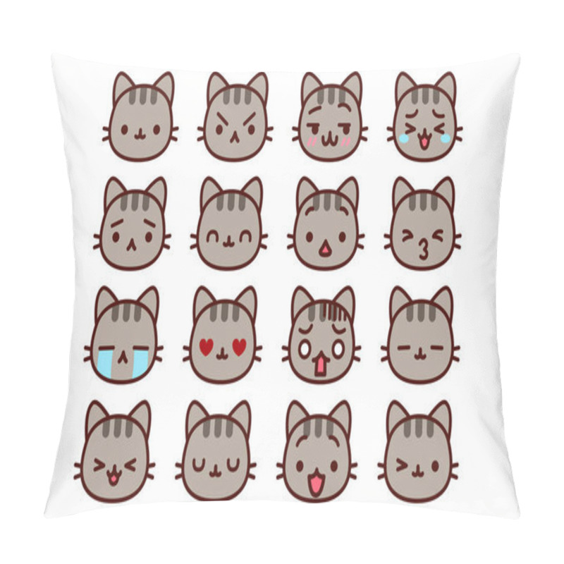 Personality  Set Of Cute Cartoon Cat Icons Isolated Pillow Covers