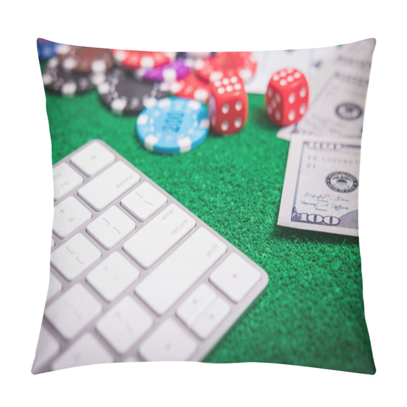 Personality  Gambling Chips And Cards On A Green Cloth Casino Table Pillow Covers