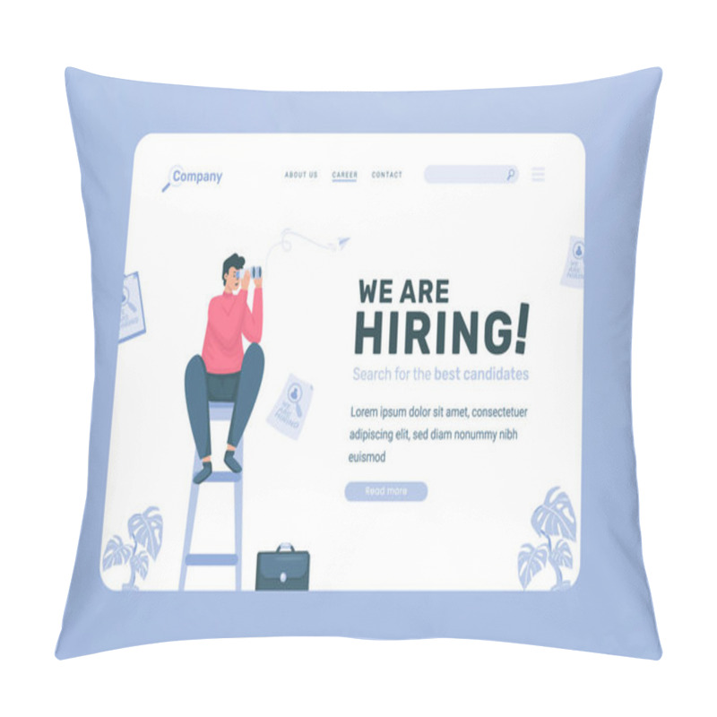 Personality  Search For Best Candidate Hiring Recruitment Illustration On Landing Page Design Pillow Covers