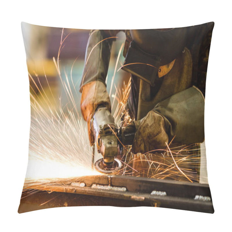 Personality  Electric Wheel Grinding On Steel Structure In Factory Pillow Covers